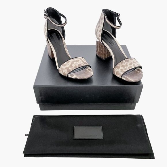 Alexander Wang Abby Sandals EU 36.5 US 6.5 Beige Snake Block Heels Cheetah Brown - Picture 1 of 11